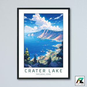 Lake view Serenity: Crater Lake National Park Framed Wall Art Extravaganza