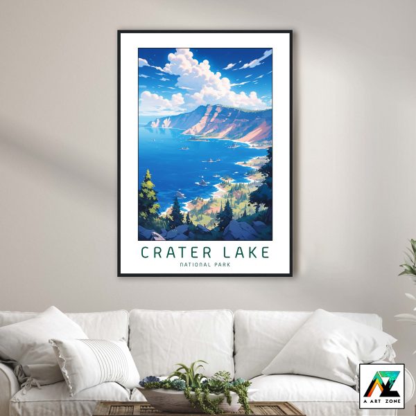 Serene Reflections: Framed Artwork Showcasing Crater Lake's Beauty