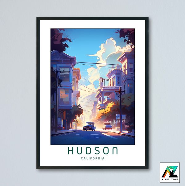 Hudson Hudson City Sunny Day Wall Art California USA - City View Scenery Artwork