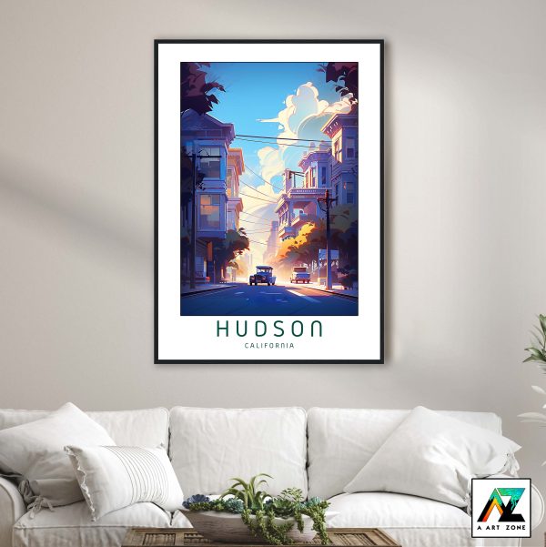 Artistry in Urban Energy: Framed Wall Art of Hudson City on a Sunny Day in California