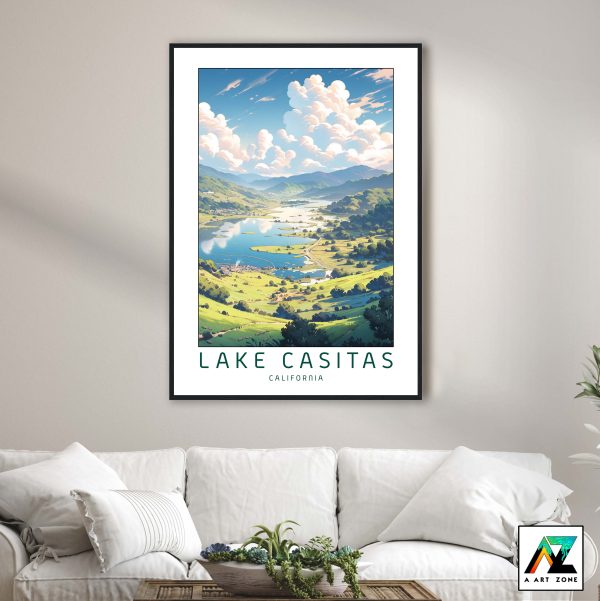 Captivating Lakeside Charm: Framed Wall Art of Lake Casitas in California