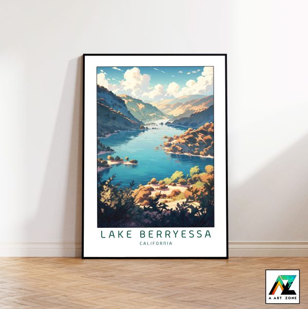 Lakeside Tranquility: Lake Berryessa Framed Wall Art in Vaca Mountains, California, USA