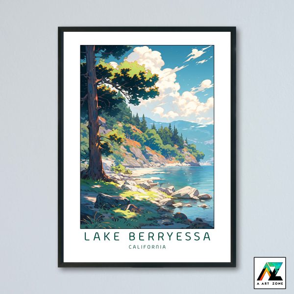 Lake Berryessa Vaca Mountains Sunny Day Wall Art California USA - Lake Scenery Artwork