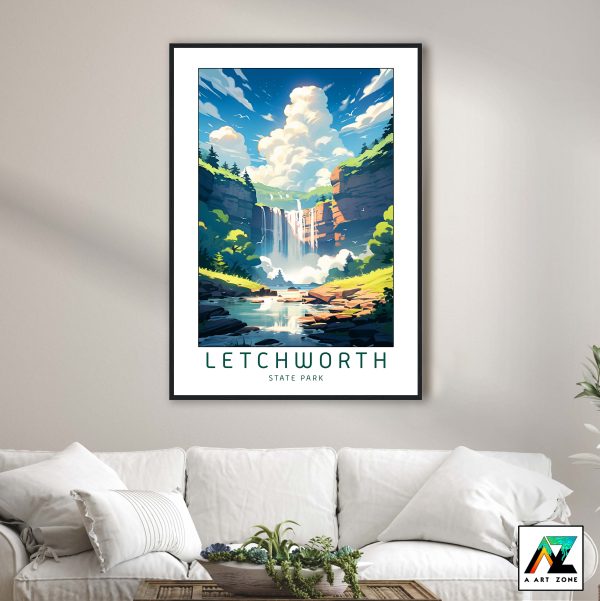 Captivating Waterfall Charm: Framed Wall Art of Letchworth State Park in New York
