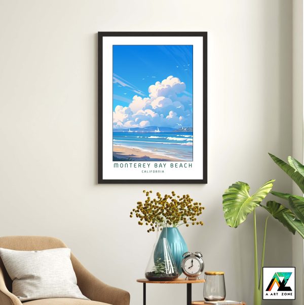 Captivating Cloudy Charm: Framed Wall Art of Monterey Bay Beach in California