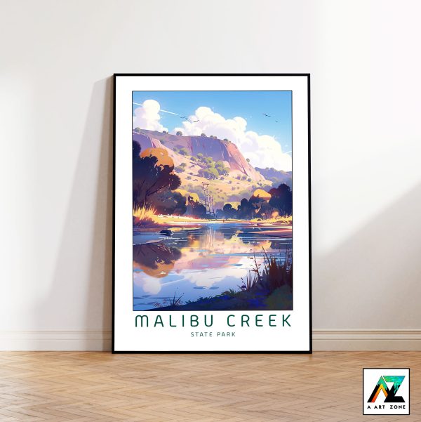 Nature's Sunlit Symphony: Framed Malibu Creek State Park Lake Wall Art in Calabasas, USA