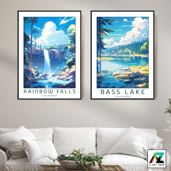 Artistry in California Wilderness: Framed Wall Art of Rainbow Falls in Madera County
