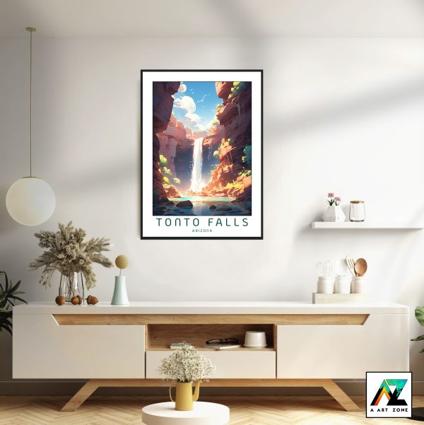 Arizona's Waterfall Charm: Tonto Natural Bridge Falls Framed Wall Art