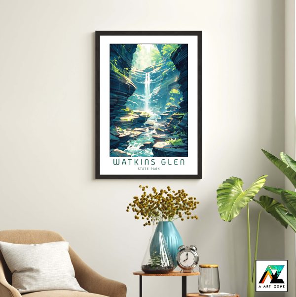 Elegance of the Waterfall: Framed Wall Art of Watkins Glen State Park in New York