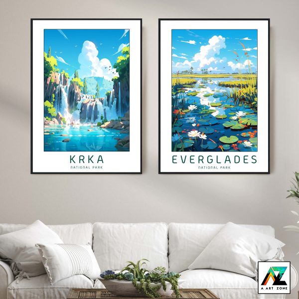 Breathtaking Landscapes: Framed Artwork Showcasing Krka's Waterfall Serenity