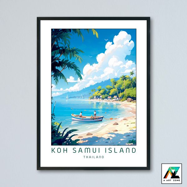 Seaside Serenity: Koh Samui Island Framed Wall Art Over Surat Thani's Beachfront Perspective