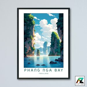 Sunlit Marvel: Framed Wall Art of Phang Nga Bay in Southern Thailand's Coastal Charm
