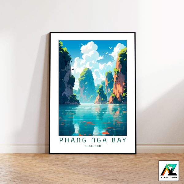 Coastal Harmony: Framed Wall Art of Phang Nga Bay in Southern Thailand's Misty Mornings