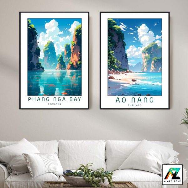 Nature's Serenity: Phang Nga Bay Framed Wall Art in the Andaman Sea's Misty Morning