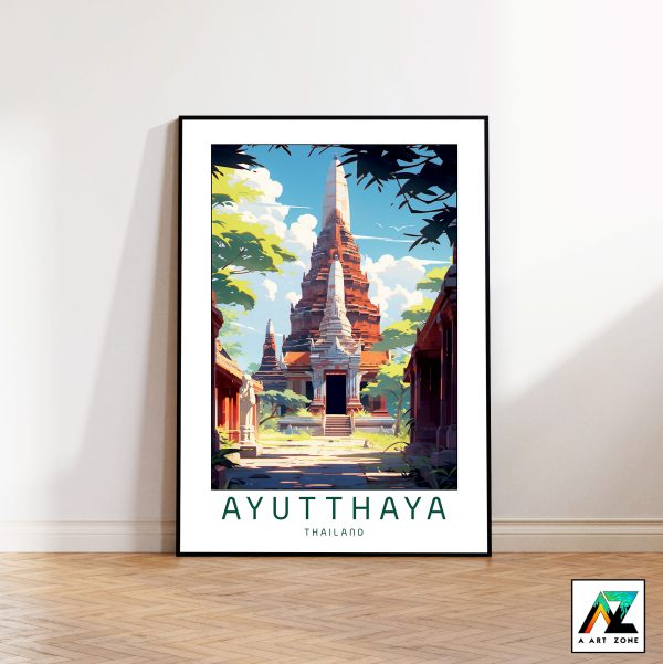 Siam's Historical Beauty: Framed Wall Art of Ayutthaya on a Sunny Day