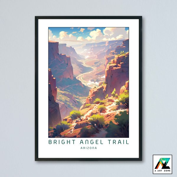 Bright Angel Trail Grand Canyon National Park Sunny Day Wall Art Arizona USA - National Park Canyon Scenery Artwork