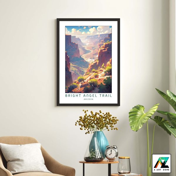 American Sunny Canyon Charm: Framed Wall Art of Bright Angel Trail Grand Canyon