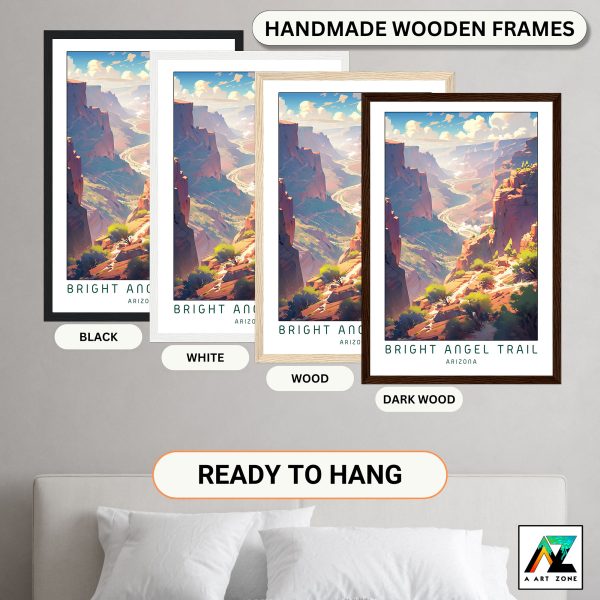 Sunlit Majesty: Bright Angel Trail Sunny Day Framed Wall Art in Grand Canyon, Arizona