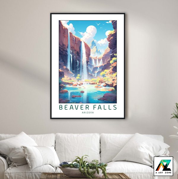 Beaver Falls Supai Arizona USA - National Park Waterfall Scenery Artwork