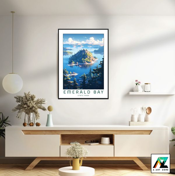 American Sunny Lakeside Escape: Framed Wall Art of Emerald Bay State Park South Lake Tahoe